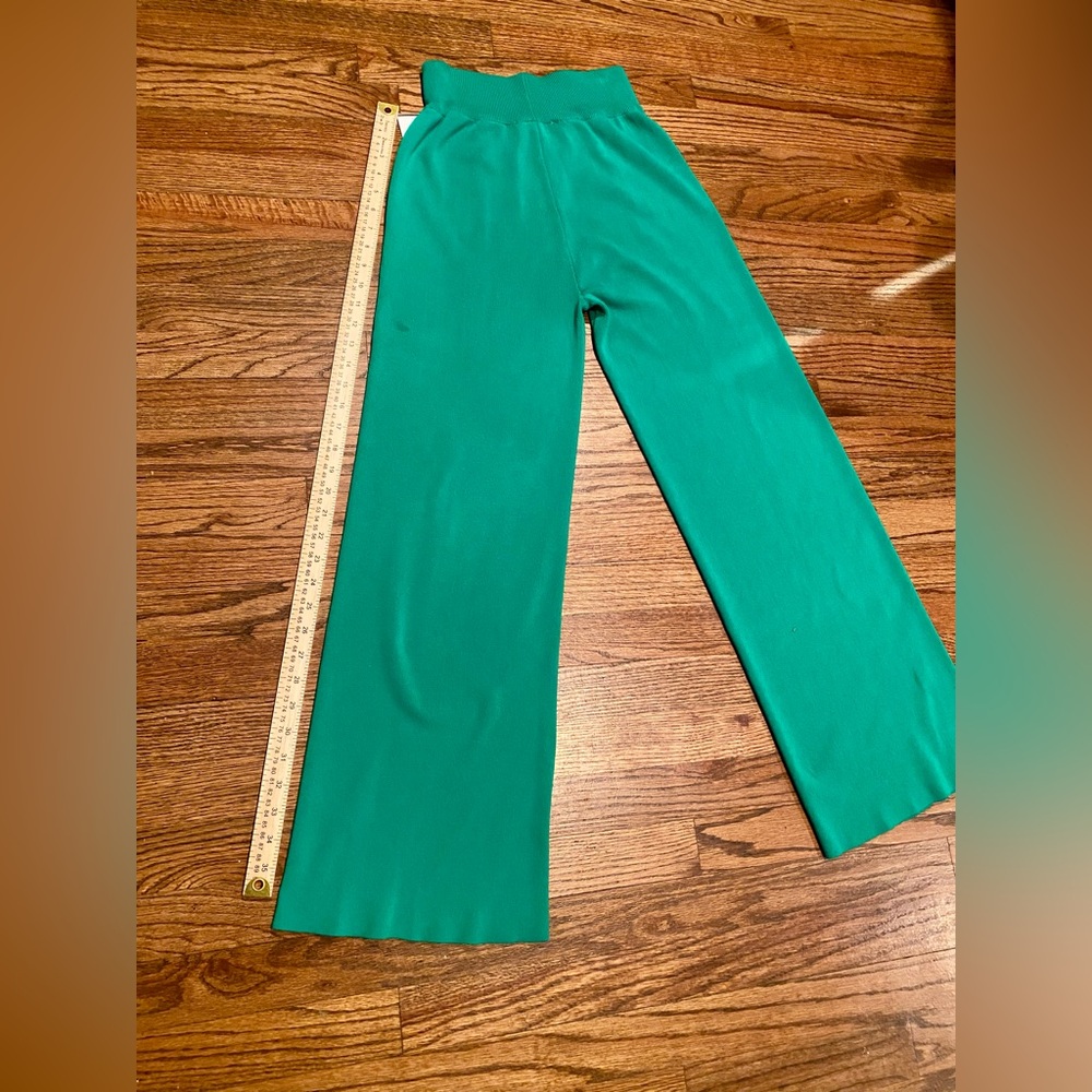RIVR Green High Waisted Wide Leg Pants Stretch Knit Pull On Size S - Picture 3 of 13